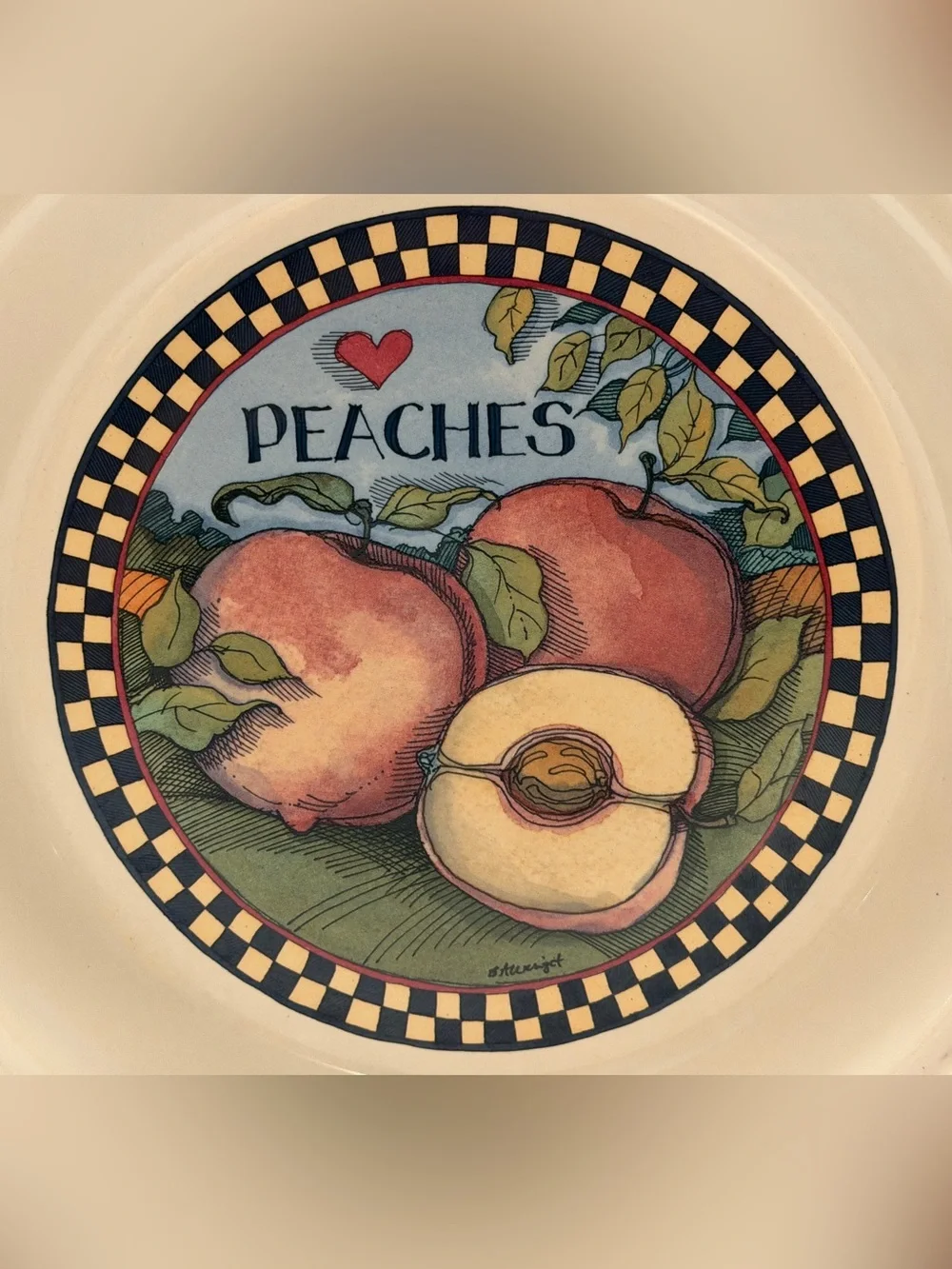 Vintage 90s Susan Winget Peach Pie Dish Ceramic Farmhouse Cottagecore Deep Bake
